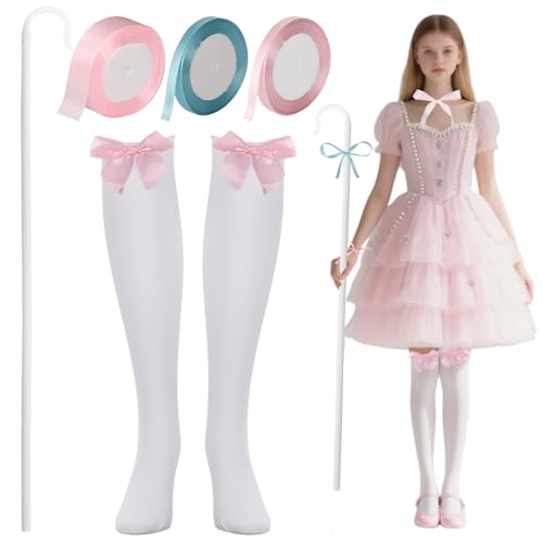Halloween Shepherdess Costume Accessory Plastic Prop Staff Cane Halloween Shepherd's Crook Costume Set for Women Party Dress Up Red