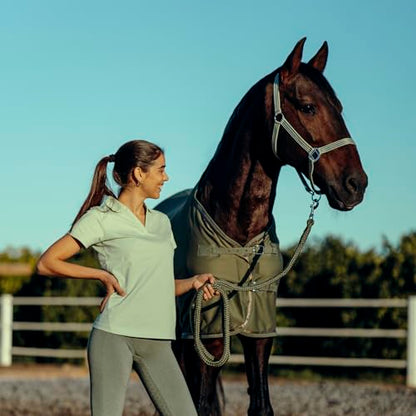 HORZE Munich Adjustable Horse Halter and 7' Lead Rope Set - Olivine Green - Horse