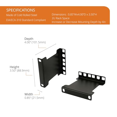 Tecmojo Server Rack Depth Extender - 2U - 4inch Depth - TAA Compliant - Recessed Rack Adapter - Rack Mount Adapter Kit - Network Rack Extender - size: 2U/4"