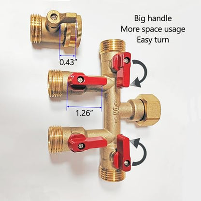 HQMPC Hose Splitter – Heavy-Duty Brass Garden Faucet Connector Garden Hose Splitter 4 Way 3/4" GHT Thread Red Handle - style: 4 Way Hose Splitter