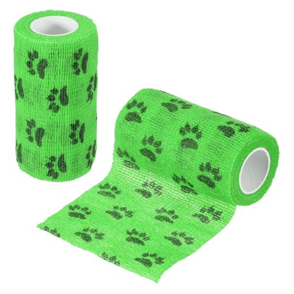 Pet Wrap Bandages, 4 Inch 5 Yard Self Adhesive Bandage Wrap, Pet Non-Woven Tape First Aid Cohesive Gauze, (Emerald Green/Paw, 2 Pcs), Intended for Dog/Cat/Bird/Legs/Paws/Wound - color: Emerald Green, size: 4 inch