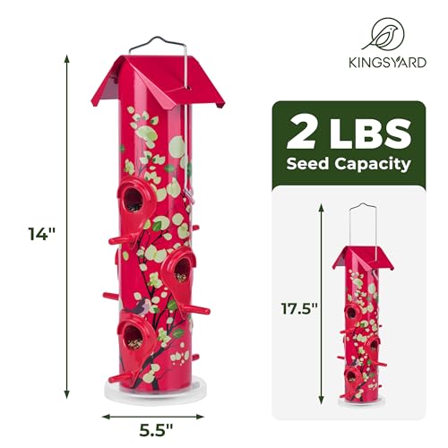 Kingsyard Metal Bird Feeders for Outdoors Hanging, Tube Bird Feeder - color: Red