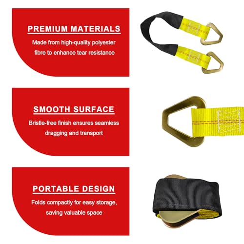 2" × 29" Premium Axle Tie Down Strap with D Rings, Heavy Duty Auto Axle Tow Strap with Protective Sleeve, 6614 Lbs Tire Wheel Tie-Down Straps for Securing Vehicle Transport (Yellow) - color: Yellow