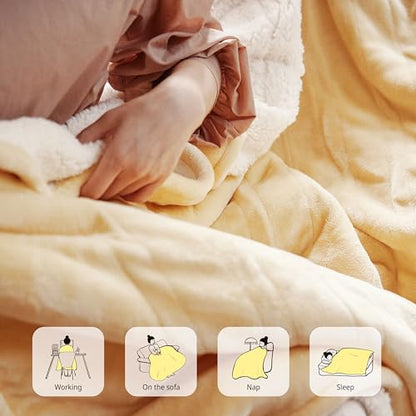 Templewet Heated Blanket Throw 50" x 60",Soft Electric Blanket,Yellow | Timer Settings,Auto Off,Soft Sherpa Heated Throw Blanket,Machine Washable,Fast Heating for Sofa Bed Office Use,Gifts for Mom - color: Cheesy Yellow