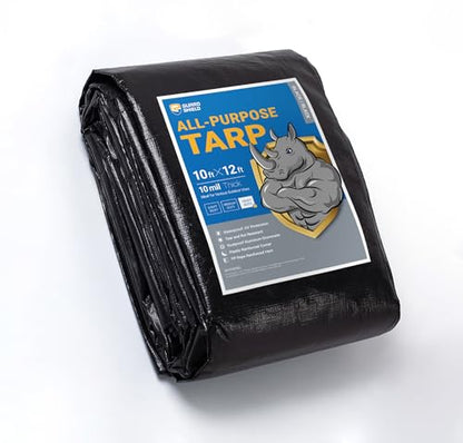 GUARD SHIELD Tarps Heavy Duty Waterproof 10x12 Feet Black Poly Tarp Cover Outdoor Thick UV Resistant Tarpaulin with Grommets 10mil - color: Black, size: 10x12