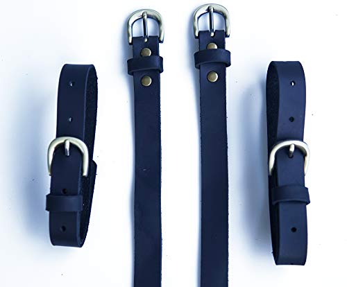 Jeereal Genuine Leather Stirrup Straps (4 Pack) with Metal Buckle Adjustable Length - color: Pure Black