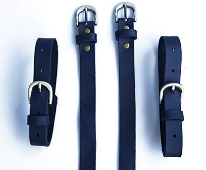 Jeereal Genuine Leather Stirrup Straps (4 Pack) with Metal Buckle Adjustable Length - color: Pure Black