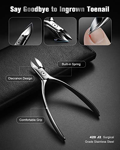 FERYES Pedicure Knife Ingrown Toenail Kit, 7 PCS Professional Pedicure Tool Toenail Grooming Kit, Top Notch Foot Blade, Super Sharp Toenail Clippers (Leather case included) - size: 7PCS