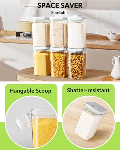 Ankou Airtight Food Storage Container with Pop Lid & 130ml Scoop, 4L/4.2qt *4 BPA-Free Cereal, Rice, Flour, Pasta & Snack Container, Stackable & Durable,Kitchen Pantry Organizer - color: 4L * 4