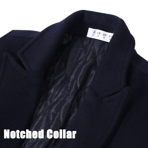 APTRO Men's Full Length Trench Coat Long Wool Overcoat Winter Windbreaker - color: Solid Navy, size: Large