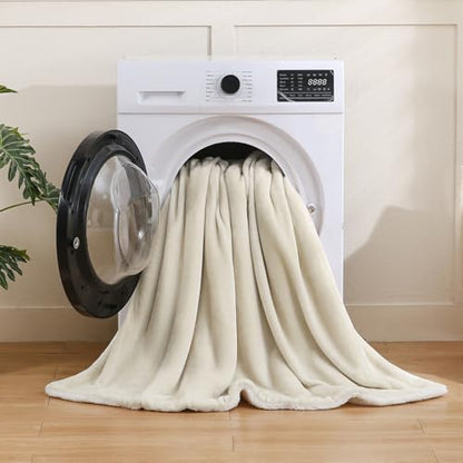 SOCHOW Sherpa Fleece Throw Blanket, Linen, 50x60 inches - color: Linen, size: 50"×60"