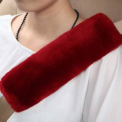 2 Pack Red Sheepskin Car Seat Belt Cover Pads | Soft Wool Seatbelt Cushions - color: Claret, size: Shearling Wool