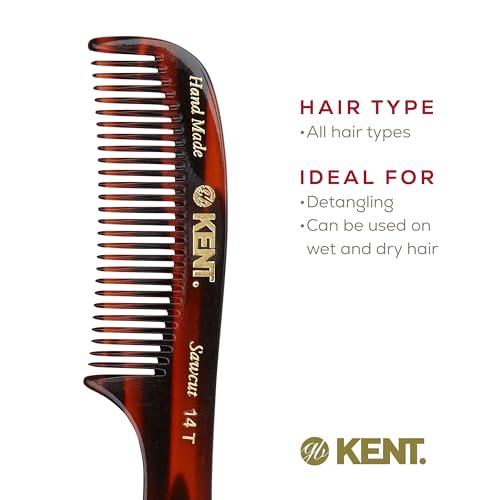 Kent 14T Hair Detangling Comb, Wide Tooth Comb for Long Hair, Wet and Dry Handmade Detangler for Women, Saw-Cut and Hand Polished Made in England - size: 3 Pack