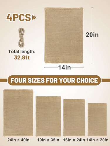 4Pcs 14"x20" Breathable Natural Burlap Bags with Rope for Potato Storage | Reusable, Thickened Jute Food Storage Sacks, Helps Potatoes/ Onions/ Root Vegetables Stay Fresh - size: 14'' x 20''