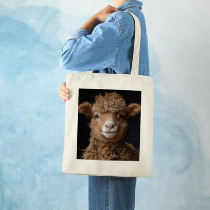 Canvas Tote Bag for Women Men Gift Reusable Aesthetic Shopping Bag | Sheep Brown Wool Tote Bags Sturdy Durable Shoulder Bags Grocery Bags for Christmas Library Birthday gifts