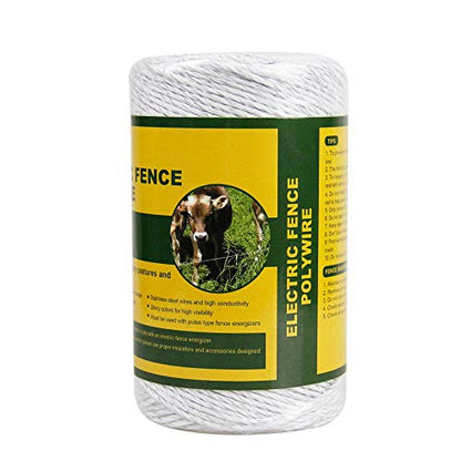Portable Electric Fence Polywire, 656 Feet 200 Meter, 6 Conductors, White Color