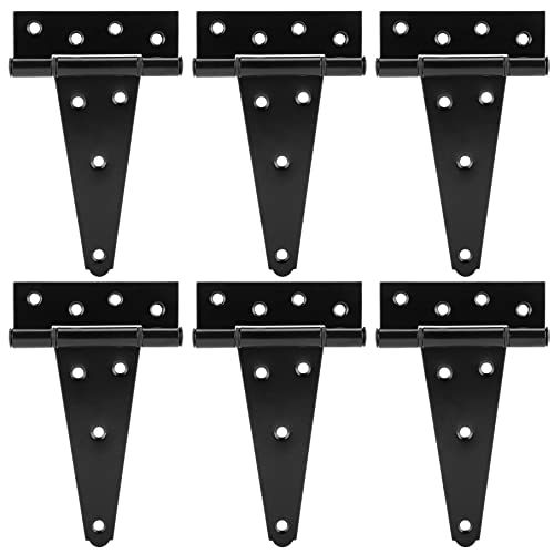 HILLMASTER 6 Inch T-Strap Heavy Duty Shed Door Hinges Gate Strap Hinges Black Tee Hinge Wrought Hardware for Wooden Fences,Yard,Barn Door,Rustproof (6 Pack) - size: 6in 6Pack