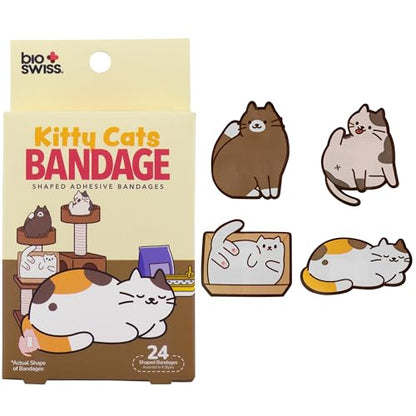 BioSwiss Bandages, Kitty Cats Shaped Self Adhesive Bandage Set, Latex Free, Sterile Wound Care, 24 Count - size: 24-Count Box, style: Kitty Cats