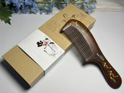 Handmade wooden hair comb, natural sandalwood comb, anti-static wooden combs, with sandalwood fragrance, good for hair growth, suitable for ladies and girls. (handle comb) - color: handle comb