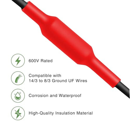 Underground Wire Splice Kit, Direct Burial Dual Rated Butt Splice 1 Set UF Cable Splice Kit with Heat Shrink and Electrical Terminals Suitable for 14/3 to 8/3 Wire Red