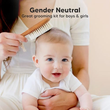 Wooden Baby Hair Brush for Toddler, Infant Cradle Cap (Golden Oak, Regular) - color: Golden Oak, size: Oval, Regular 7"