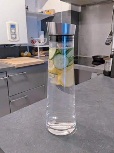 GLASKEY Glass Water Carafe with Lid,1200ml Borosilicate Glass Juice Pitcher with Stainless Steel Gravity Lid,Clear Water Pitcher for Ice Tea, Lemonade, Coffee,Juice Beverage,40 oz - size: 40 Ounces