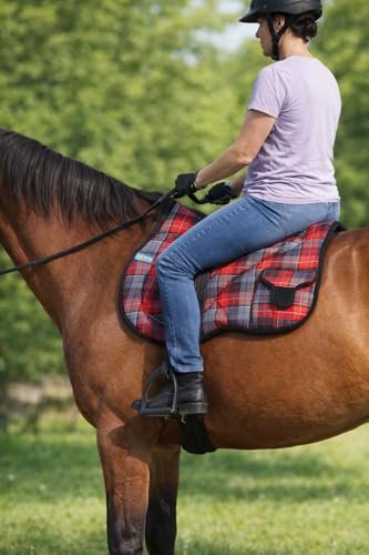 Horse Neoprene Padded Anti-Slip Bareback Saddle Pad Blue Plaid 39TS04 - color: Red Plaid, size: 21.5" (Spine) x 20" (Drop)
