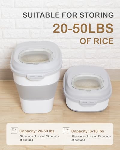 20-50 Lbs Airtight Food Storage Container Wheels,Collapsible Rice Container - color: Grey/20-50LBS