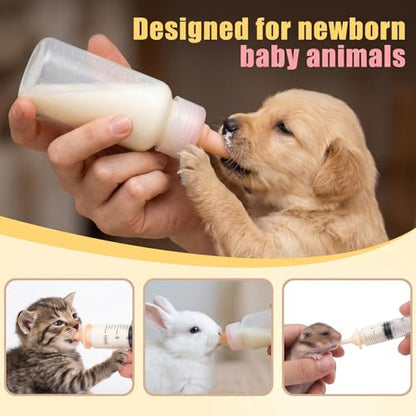 SYNLIN Newborn Pet Feeding Kit, 60cc Nursing Bottle + Multiple Oral Feeders + 10 Silicone Nipples + Cleaning Brush, Milk Feeding Tool Set for Puppy Kitten Hamster Rabbit Small Pets