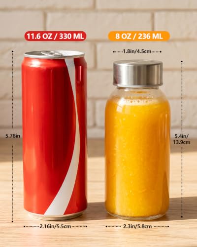 Zukro 8 oz Small Glass Juice Bottles with Stainless Steel Lids Leak Proof - color: silver lid - 4 pack