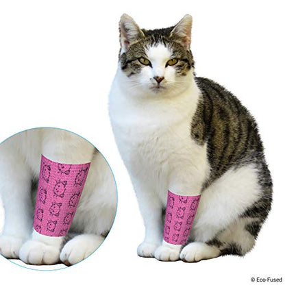 Eco-Fused Self Adhering Bandage - Injury Wrap Tape for Cats - Pack of 6 - Supports Muscles and Joints - Does not Stick to Hair - Elastic, Water Repellent, Breathable - Relieves Stress - color: For Cats - 6 Pack
