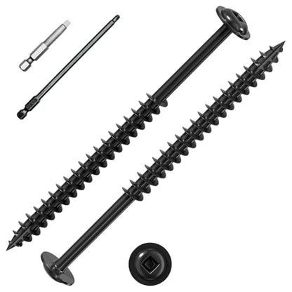 Wensilon (Black) Pocket Hole Screws # 8 * 3" 60pcs 1lbs Square Hole Wood Screws and Round Head Square Hole self Tapping Screws are Suitable for Wooden use.150MM,60MM Drive bit Included. - color: Black, size: 8*3"