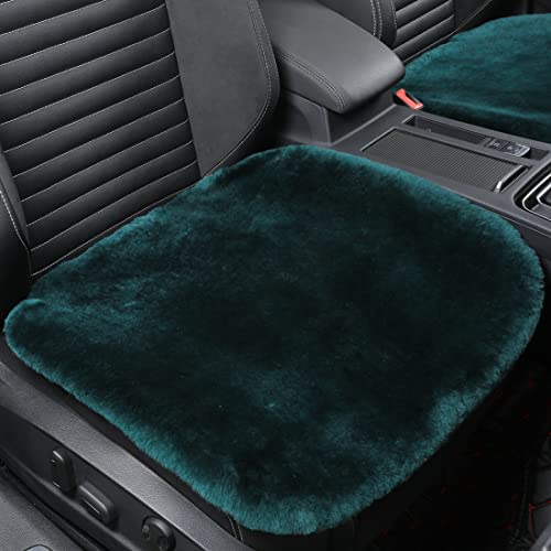 OGLAND Green Fuzzy Sheepskin Car Seat Cover | Soft Natural Fur Wool Cushion - color: Alpine Green