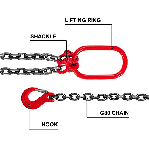 VEVOR Chain Sling, 3/8-inch x 5-ft Double-Leg Lifting Chains with Grab Hooks, 4-ton Capacity Lifting Slings, G80 Alloy Steel Double-Leg Slings - size: 3/8 Inch x 5FT