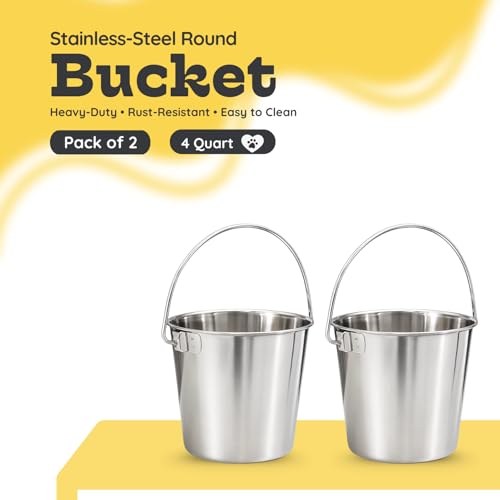 4Qt Heavy Duty Stainless Steel Water Bucket for Kennel, 2-Pack - size: 4 Quart (Pack of 2)