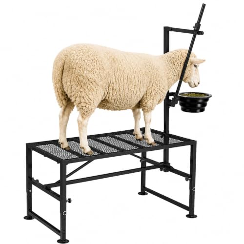 Goat Milking Stand with Removable Feed Bin, 600LB Heavy Duty Goat Stand for Hoof Trimming & Grooming, Adjustable Livestock Stanchion for Goats & Sheep, Steel (Black, L-47 * 23Inch) - color: Black, size: L-47*23Inch