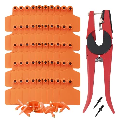 100 PCS Blank Cattle Ear Tags with Pliers TPU Flexible Livestock Identification Tags for Cow Sheep Goat Pig, Farm Animal Management Supply Kit (Orange, Standard Size-3 * 2.4") - color: Orange, size: Standard size-3*2.4"