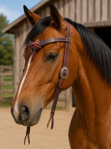 Horse Western Knotted Bosal Rawhide Hanger Headstall w/ Braided Reins 78J04 - color: Brown/Knotted