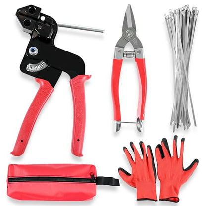 Steel Cable Tie Gun, 150PCS 304 Stainless Steel Zip Tie, Scissors for Chain Link Fence Tensioning, Chicken Wire Frame Cutting Bundling, Heavy Duty Fencing Tool