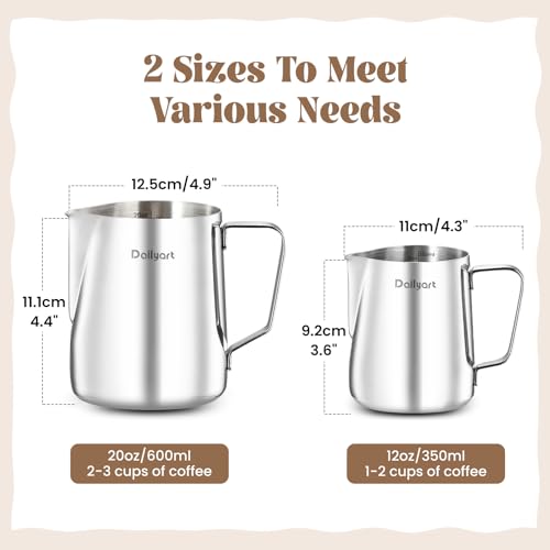 Dailyart Milk Frothing Pitcher Set 12oz/350ml+20oz/600ml Milk Frother Cup - size: 12 Ounces + 20.3 Ounces