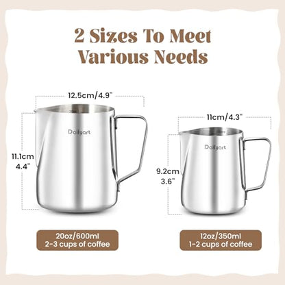 Dailyart Milk Frothing Pitcher Set 12oz/350ml+20oz/600ml Milk Frother Cup - size: 12 Ounces + 20.3 Ounces