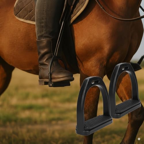 2 Pack High Strength Plastic Horse Stirrups with Non-Slip Rubber Pad - Lightweight Durable Riding Accessories for Knee/Ankle Stress Relief