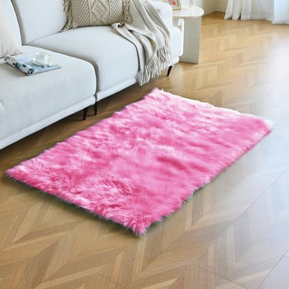 duduta Hot Pink Faux Sheepskin Fur Rug 3x5 ft, Fluffy Carpet Rug - color: Hot Pink, size: 3' x 5'