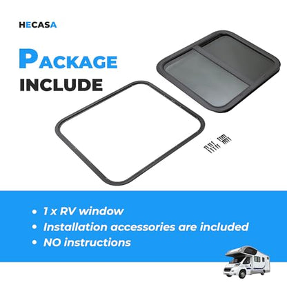 HECASA 24" W x 22" H RV Window Horizontal Sliding Window Camper Trailer | Window Replacement W/Trim Ring - size: 24" W x 22" H