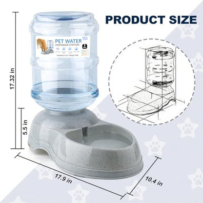 3 Gallon Large Dog Water Dispenser, Automatic Gravity Pet Waterer Station for Large Dogs and Multiple Pets, Indoor/Outdoor Dog Water Bowl with Anti-Slip Base, BPA-Free, Grey