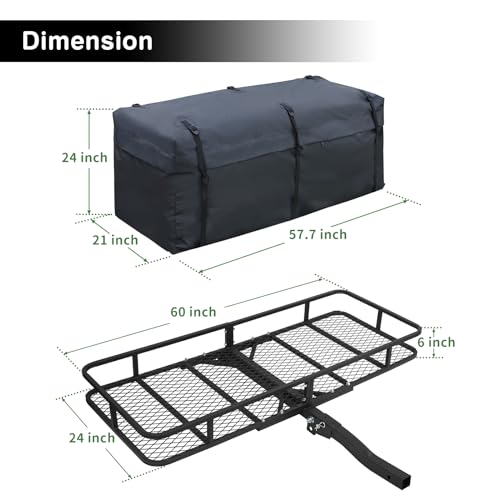 Leader Accessories Folding Hitch Cargo Carrier Rack with Bag 60"x24"x6" - size: 60"x24"x6" Hitch Cargo Basket with Cargo Bag