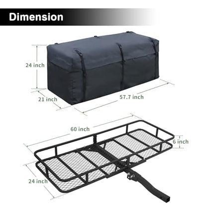 Leader Accessories Folding Hitch Cargo Carrier Rack with Bag 60"x24"x6" - size: 60"x24"x6" Hitch Cargo Basket with Cargo Bag