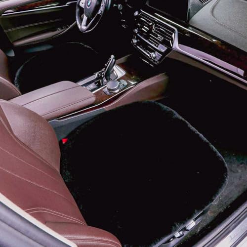 2 Pack Black Fuzzy Sheepskin Car Seat Covers for Soft Genuine Wool Cushion - color: Black