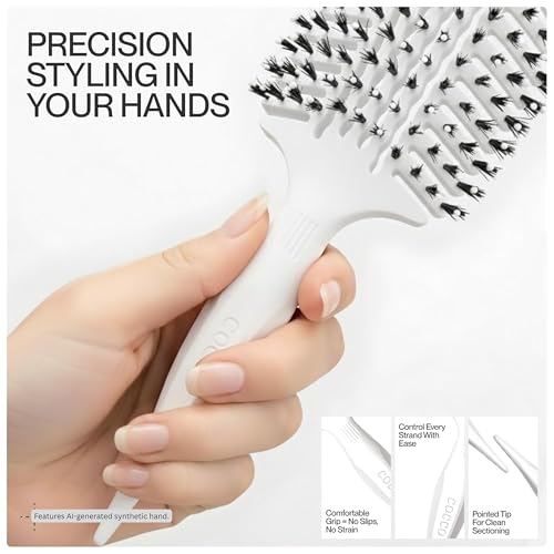 COCCO Aura Vent Boar Brush, Dual-Curved Design for Faster Drying - color: White