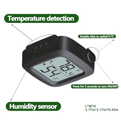 Black Reptile Thermometer and Hygrometer – LCD Digital Temp & Humidity Gauge for Bearded Dragon, Ball Python, Crested Gecko, Tortoise, Frog, Axolotl Tanks - size: Black